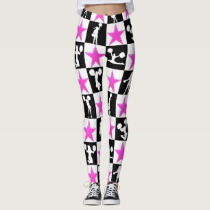 PINK AND BLACK STAR CHEERLEADER LEGGINGS