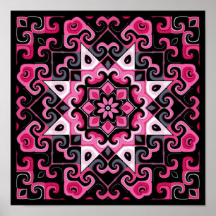 Pink and Black Star Kaleidoscope  Poster