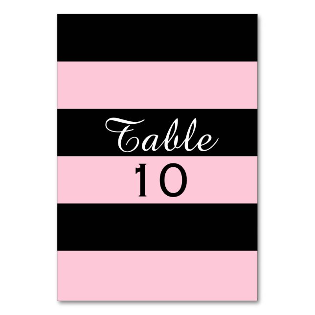 Pink and Black Striped Wedding Table Number (Front)