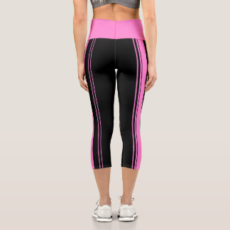 Pink and Black Stripes Capri Leggings
