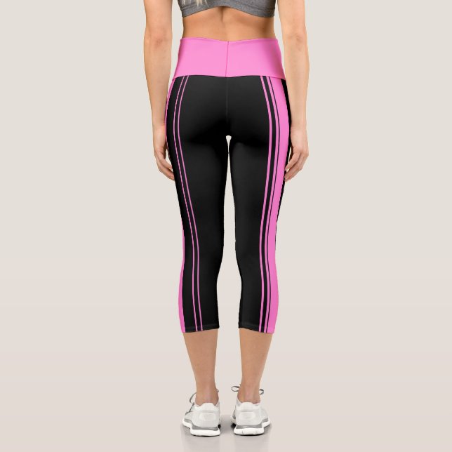 Pink and Black Stripes Capri Leggings (Back)