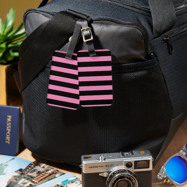 Pink and Black Stripes Luggage Tag (Front & Back)