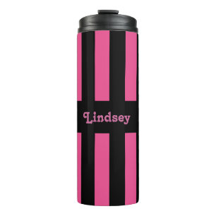 Pink and Black Stripes Thermal Tumbler