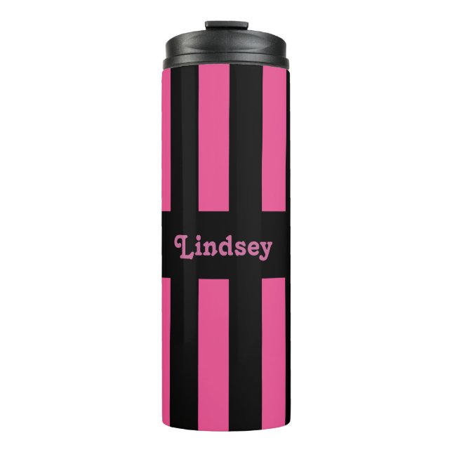 Pink and Black Stripes Thermal Tumbler (Front)