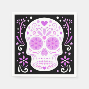 Pink and Black Sugar Skull Napkin