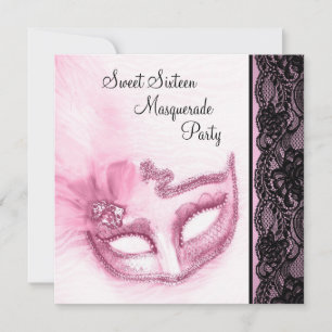 Pink and Black Sweet Sixteen Masquerade Party Invitation