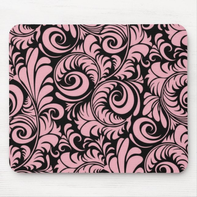 Pink and Black Swirls Mousepad (Front)
