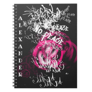 Pink and black Text  No Peace Street Graffiti   Notebook