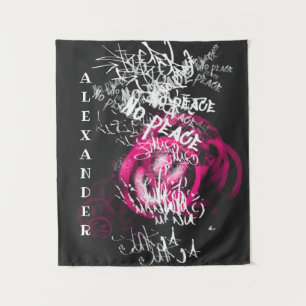Pink and black Text  No Peace Street Graffiti    Tapestry