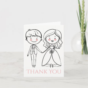 Pink And Black Thank You Bride & Groom Wedding Card