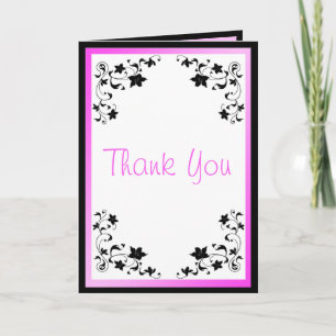 PInk and Black Thank You Card