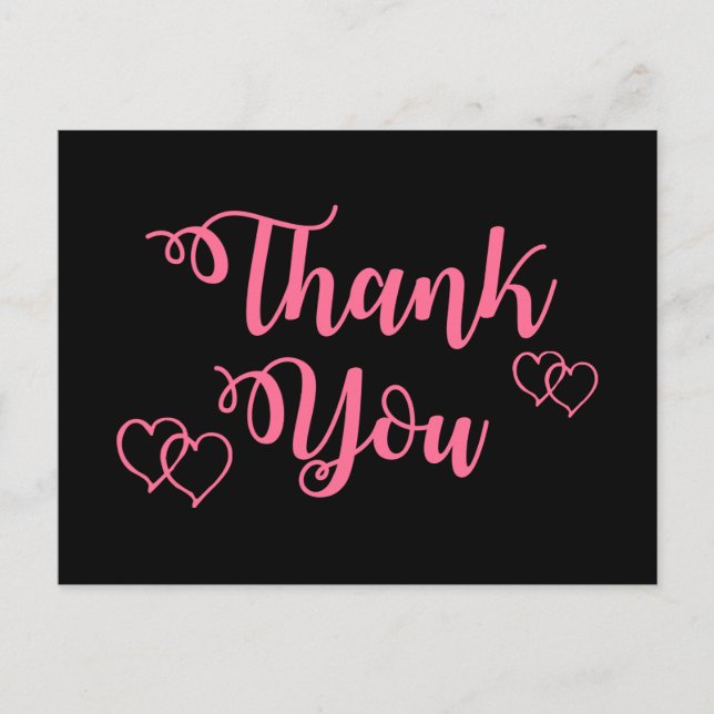Pink and Black Thank You Hearts Wedding Party Postcard (Front)