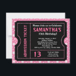 Pink and Black Ticket Invitation, Any Age Invitation<br><div class="desc">Ticket Invitations, pink and black with cute starburst background in pink and white. Great to use for any age girl, teen or women's feminine birthday party invitations. Customise with your party info. Makes a great, unique invite for any occasion! Styled to resemble a real admission ticket with faux cutouts and...</div>