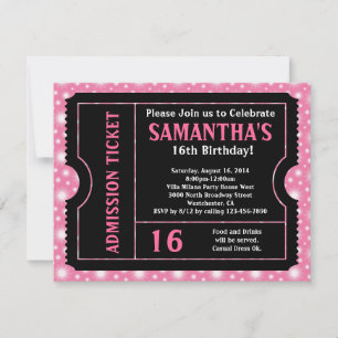Pink and Black Ticket, Sweet 16 or Any Age Invitation
