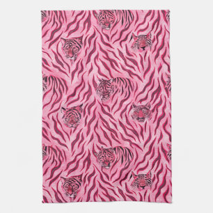 Pink and Black Tiger Print Pattern Tea Towel