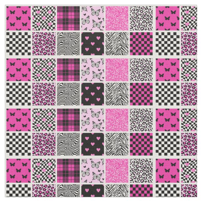 Pink and Black Trendy Boho Stipped Print Fabric (Close Up)