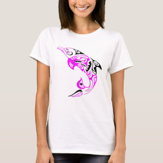 Pink and Black Tribal Dolphin Tattoo Design T-Shirt