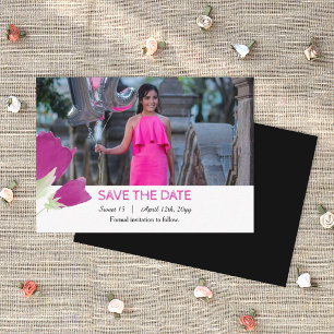 Pink and Black, Tulips Sweet 16 Save the Date Card