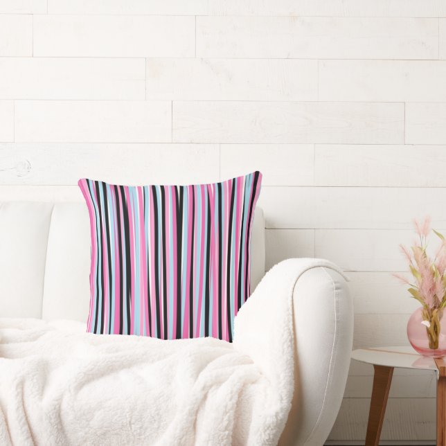 Pink and Black Vertical Stripes Cushion (Couch)