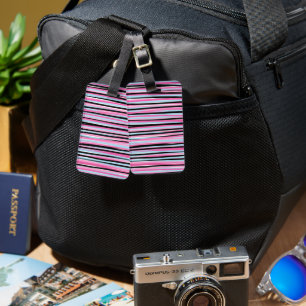 Pink and Black Vertical Stripes Luggage Tag