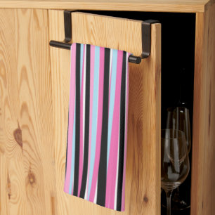 Pink and Black Vertical Stripes Tea Towel
