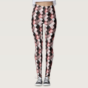 pink and black vintage patchwork fabric squares leggings