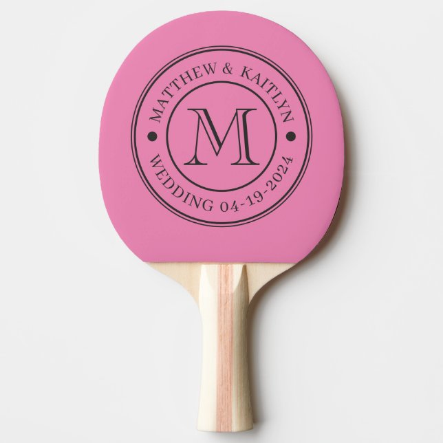 Pink and Black Wedding Monogram Ping Pong Paddle (Front)