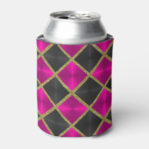 Pink and Black with Gold Squares Can Cooler