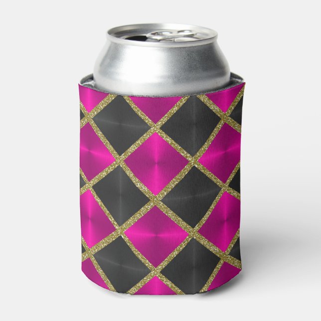 Pink and Black with Gold Squares Can Cooler (Can Front)