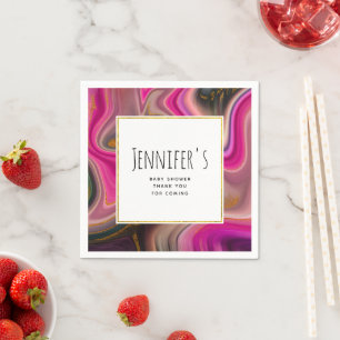 Pink and Black with Gold Swirls Baby Shower Napkin