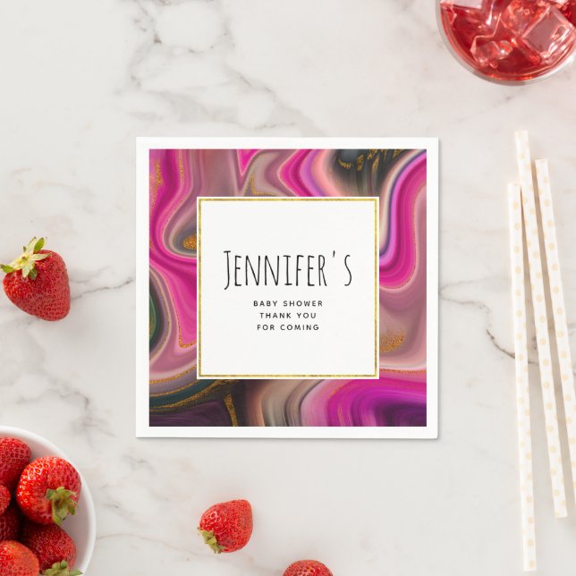 Pink and Black with Gold Swirls Baby Shower Napkin (Insitu)