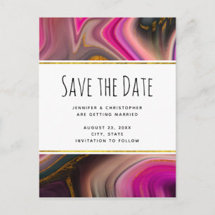 Pink and Black with Gold Swirls Save the Date Invitation Postcard