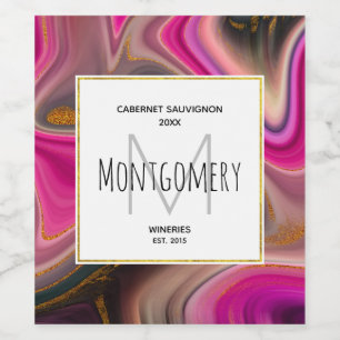 Pink and Black with Gold Swirls Wine Making Label