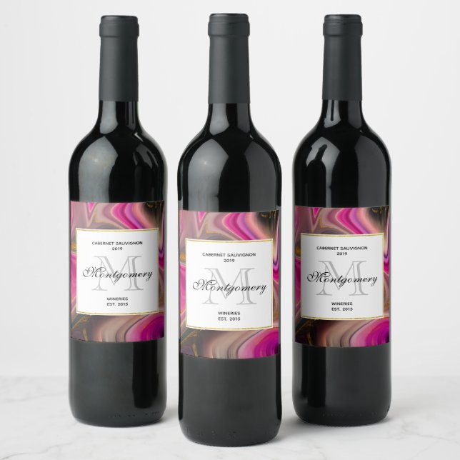  Pink and Black with Gold Swirls Wine Making Label (Bottles)