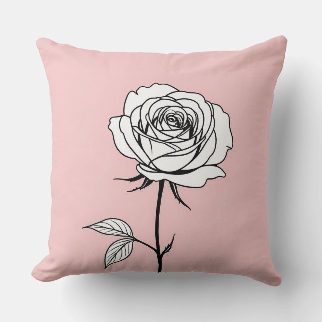 Pink and black with stylised rose cushion (Front)