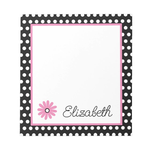 Pink and Black With White Polka Dots Personalised Notepad (Front)