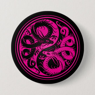 Pink and Black Yin Yang Chinese Dragons 7.5 Cm Round Badge
