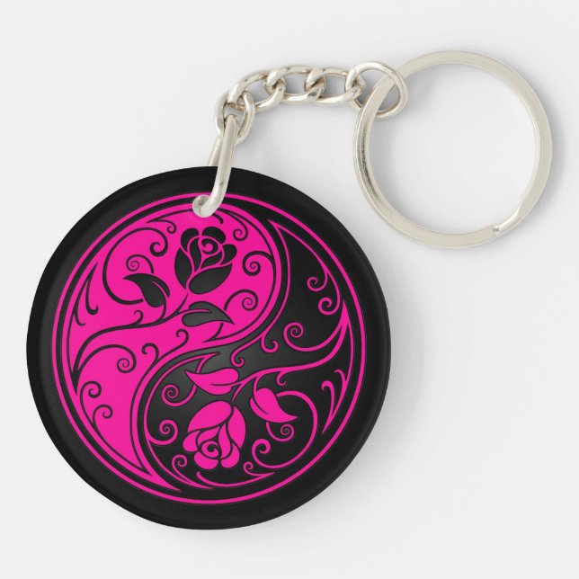 Pink and Black Yin Yang Roses Key Ring (Back)