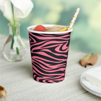 Pink and Black Zebra Animal Print Paper Cups