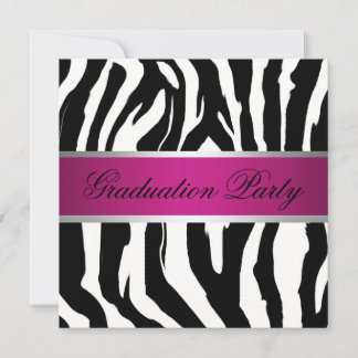 Pink and Black Zebra Graduation Party Invitation