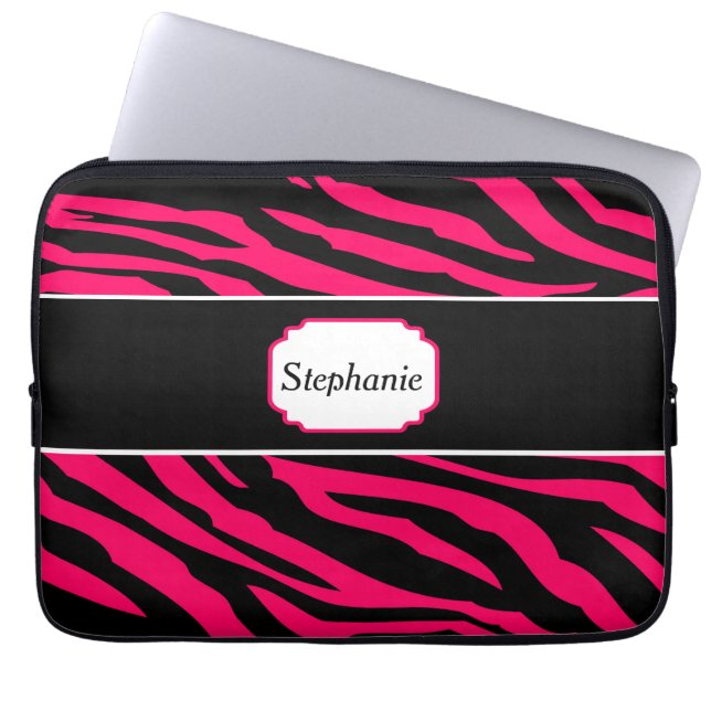 Pink and Black Zebra Personalized Laptop Sleeve (Front)