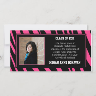 Pink and Black Zebra Photo Graduation Invitation