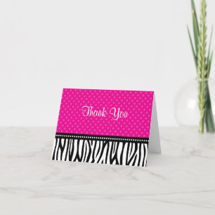 Pink and Black Zebra Polka Dot Thank You Card