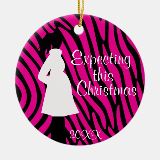 Pink and Black Zebra Pregnancy Ornament (Front)