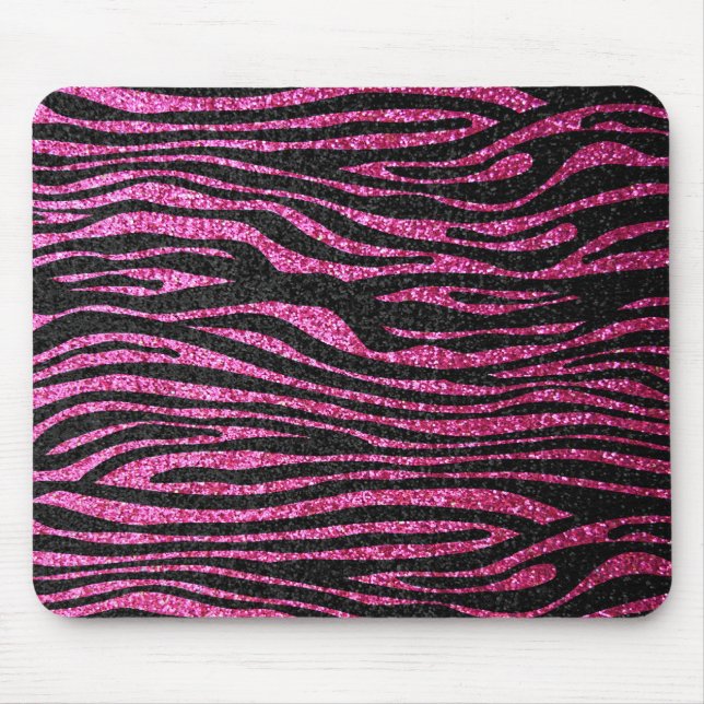 Pink and Black Zebra Print bling (faux glitter) Mouse Pad (Front)
