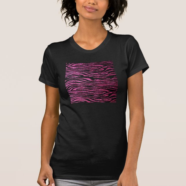 Pink and Black Zebra Print bling (faux glitter) T-Shirt (Front)