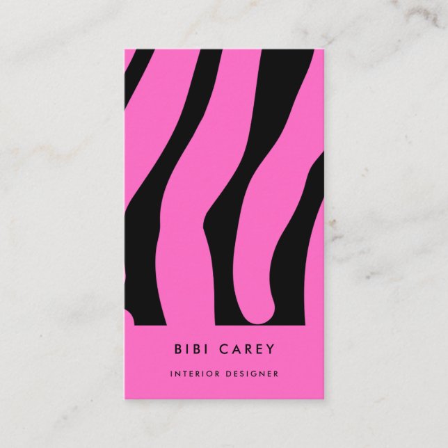 pink and black zebra print Business Card (Front)