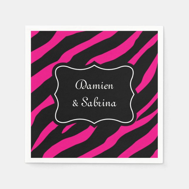 Pink and black zebra print napkins | personalised (Front)