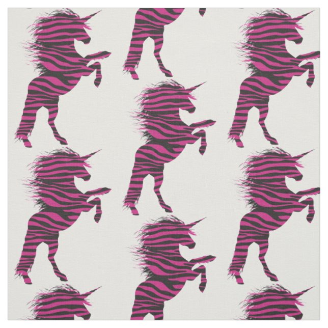 Pink and Black Zebra Print Unicorn Fabric (Swatch)