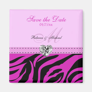 Pink and Black Zebra Stripes Save the Date Magnets